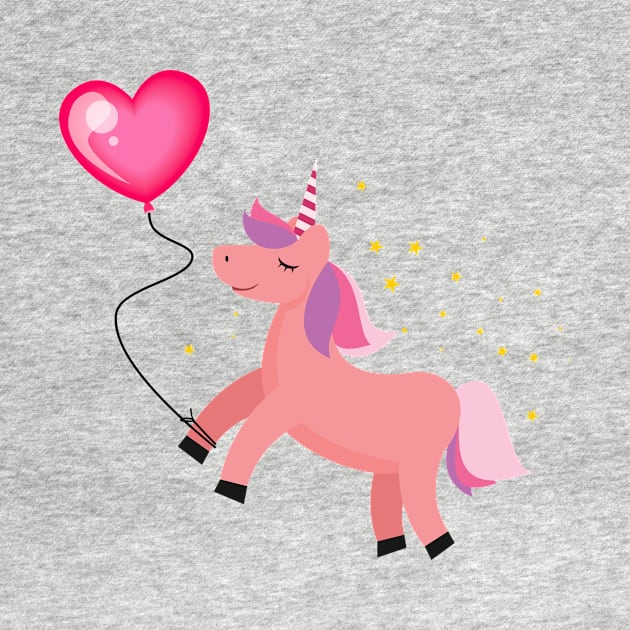 Cute Pink Unicorn & Heart Balloon by smilingnoodles